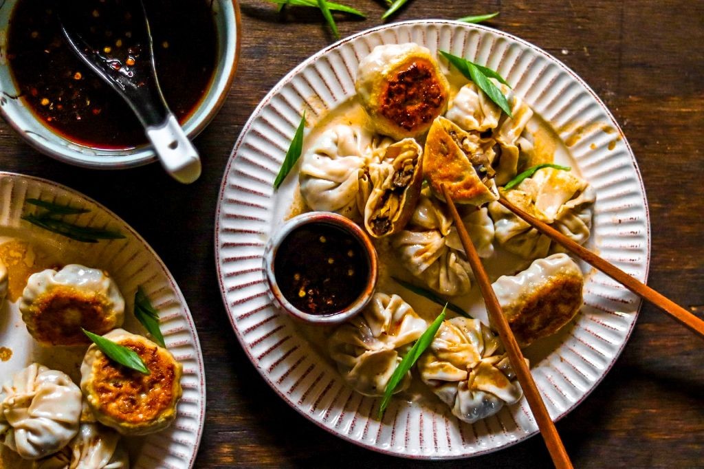 Pink Shrimp Dumplings with Soy Ginger Dip