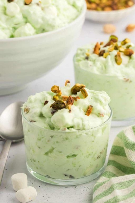 Pistachio Fluff Salad with Chopped Nuts