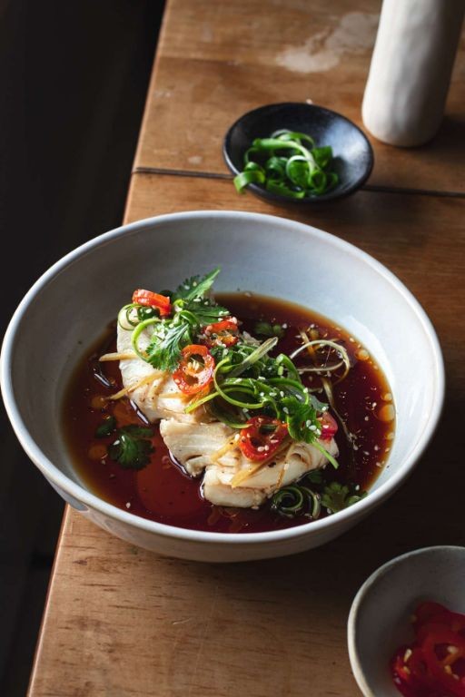 Poached Mackerel with Ginger and Scallions