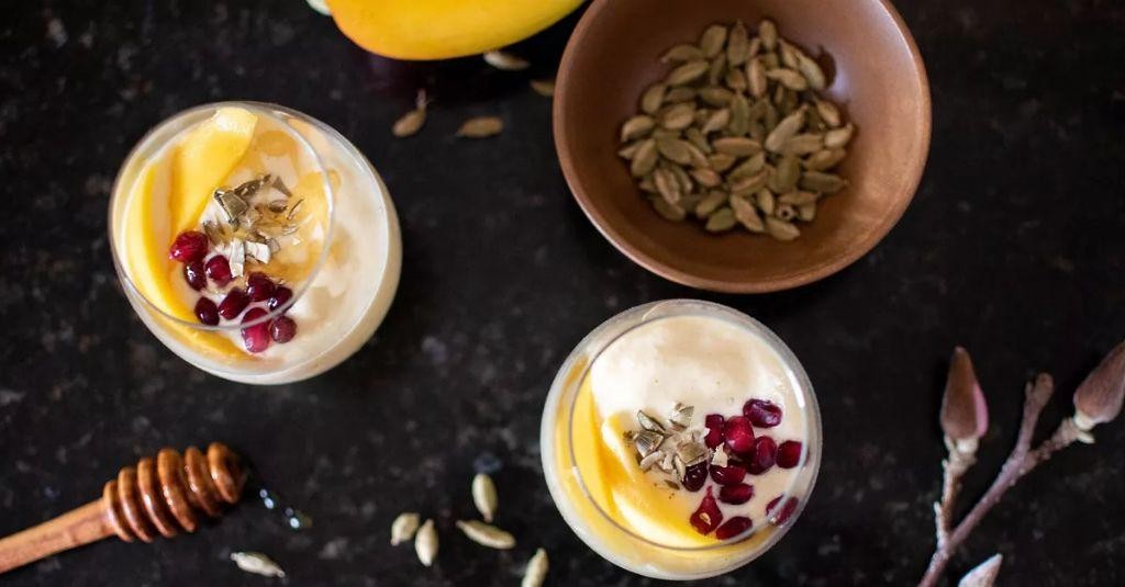 Pomegranate Mango Lassi with Basil