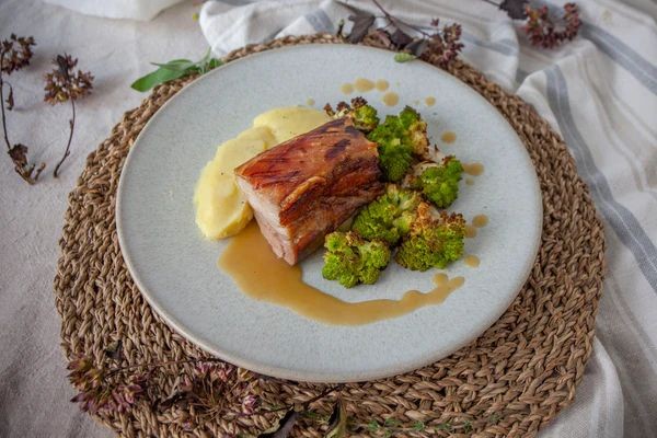 Pork Belly Confit with Apple Compote
