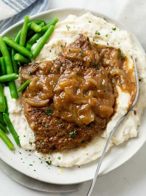Pork Cube Steak and Gravy over Mashed Potatoes
