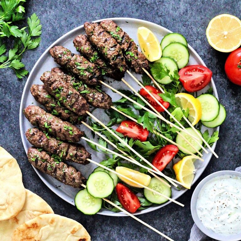 Pork-Beef Kofta Skewers with Tzatziki