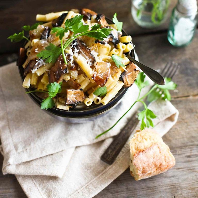 Portobello Mushroom and Goat Cheese Baked Fusilli