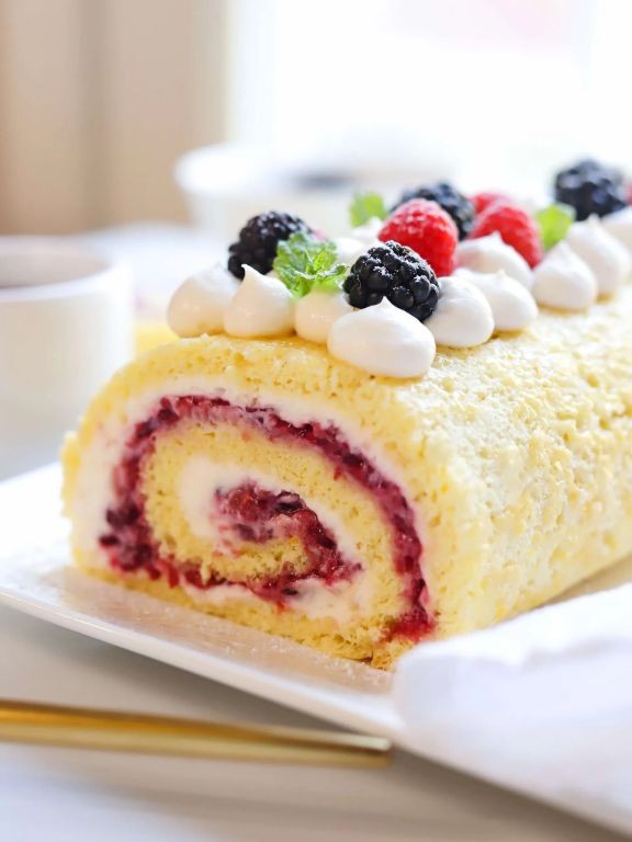 Princess Cake Roll with Pastry Cream and Berries