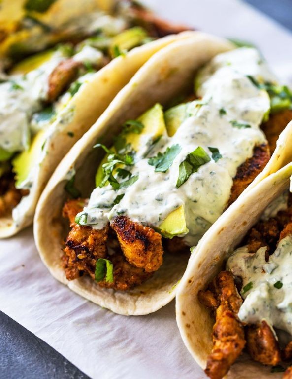 Pulled Rotisserie Chicken Tacos with Avocado Crema