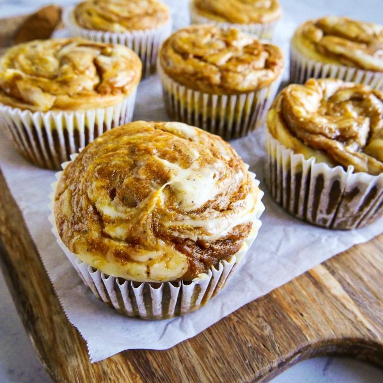 Pumpkin Cupcakes with Cream Cheese Swirl
