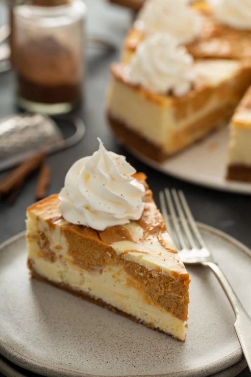 Pumpkin Pie Cheesecake with Fresh Pumpkin Swirls