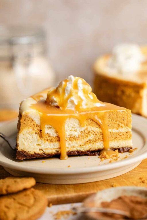 Pumpkin Spice Cheesecake with Sour Cream Swirl