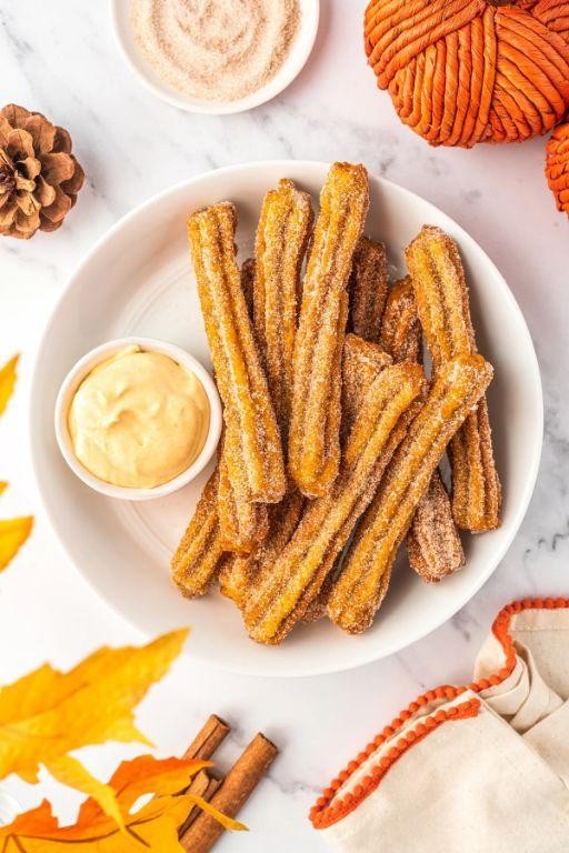 Pumpkin Spice Churros with Cream Cheese Glaze