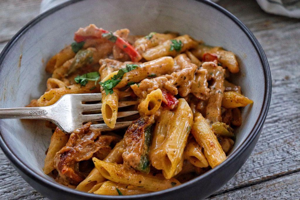 Pumpkin Spice Rasta Pasta with Cinnamon Cream