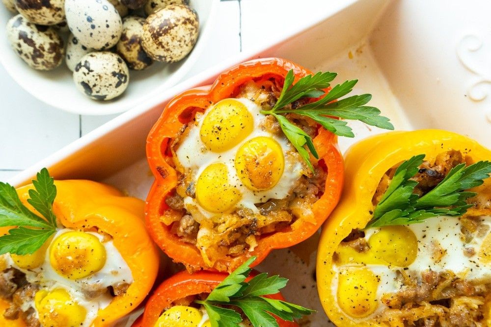 Quail Egg and Cheese Stuffed Peppers