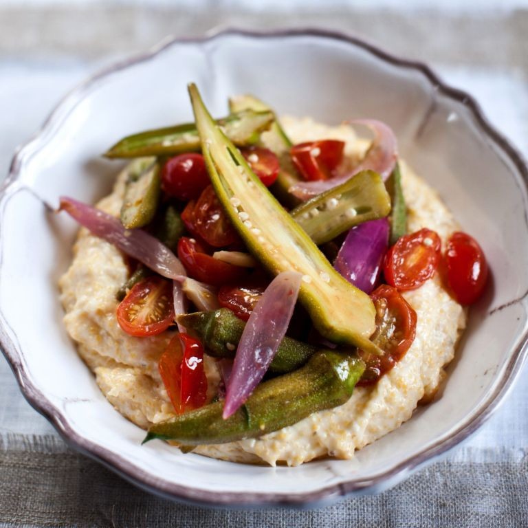 Quick Grits and Fried Okra Medley