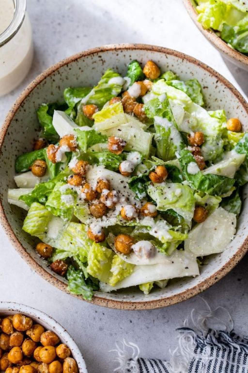 Quinoa Caesar Salad with Roasted Chickpeas