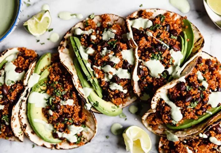 Quinoa and Black Bean Tacos with Lime Crema