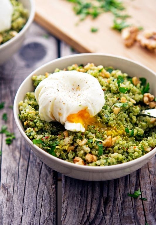 Quinoa and Kale Breakfast Bowl with Poached Egg
