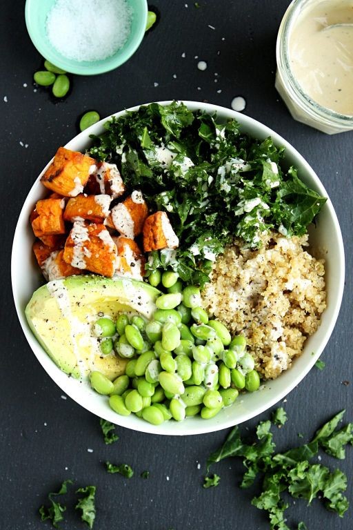 Quinoa and Kale Buddha Bowl with Tahini Dressing