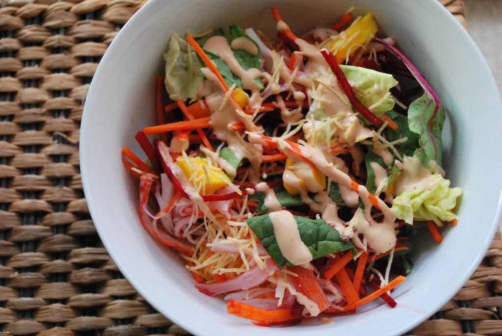 Rainbow Kani Salad with Mixed Veggies