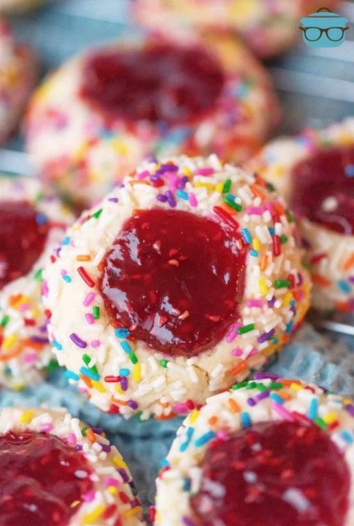 Rainbow Thumbprint Cookies with Jam