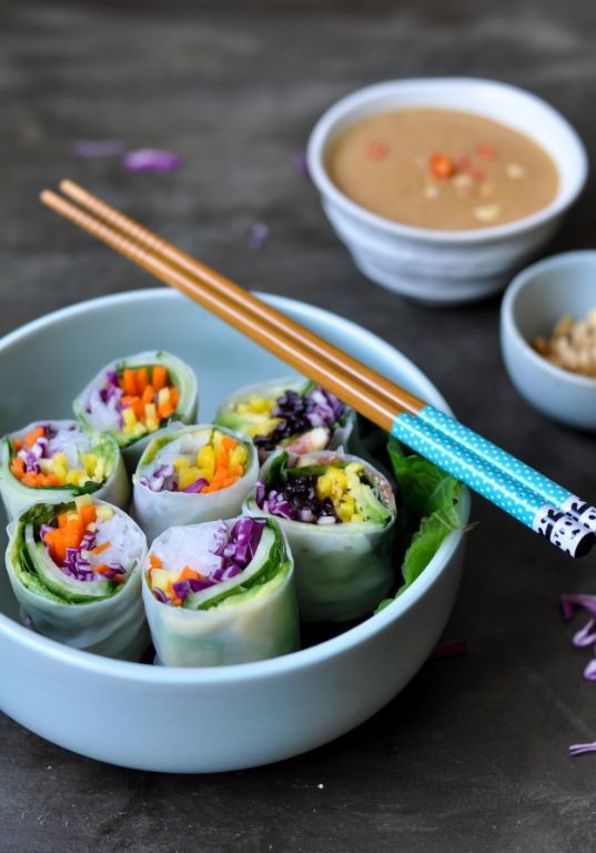 Rainbow Veggie Spring Rolls with Tahini Dip