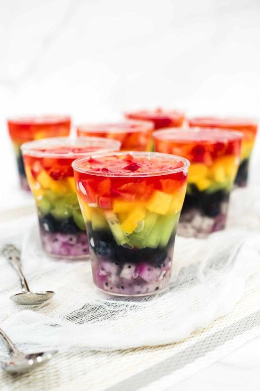Rainbow fruit jello cups