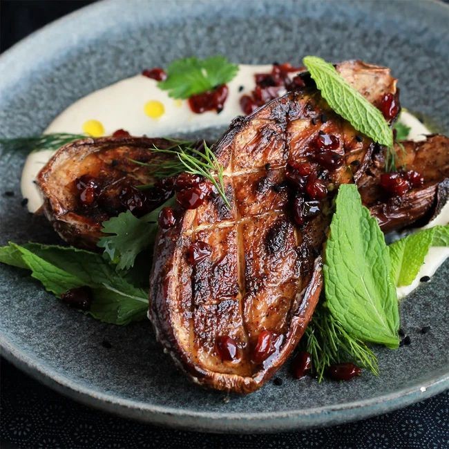 Ras el Hanout Grilled Eggplant with Yogurt Sauce