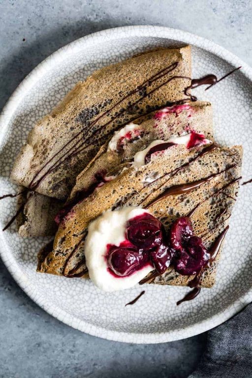 Raspberry Buckwheat Crepes with Whipped Cream