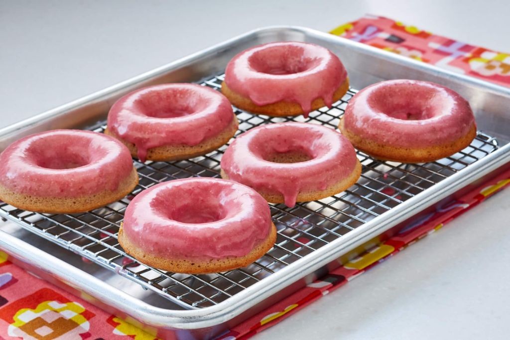 Raspberry Glazed Baked Donuts