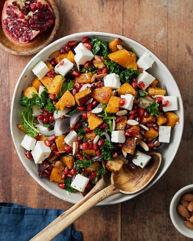 Red Kuri Squash and Kale Salad with Pomegranate