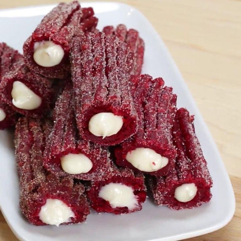 Red Velvet Churros with White Chocolate Drizzle
