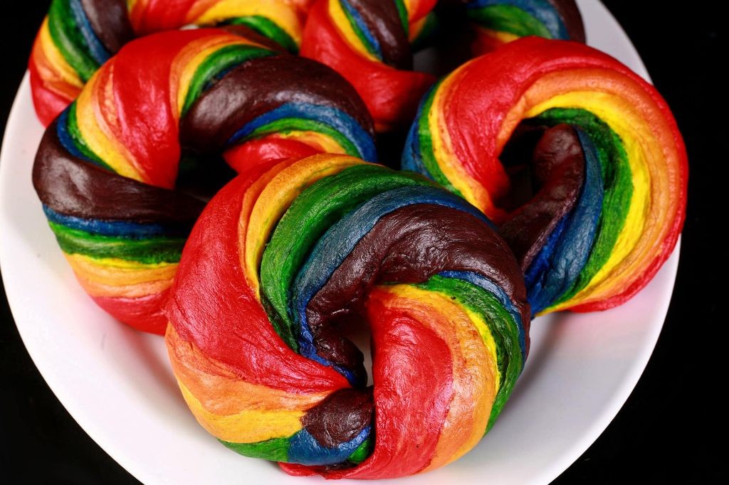 Red Velvet Rainbow Bagels with Cream Cheese Filling