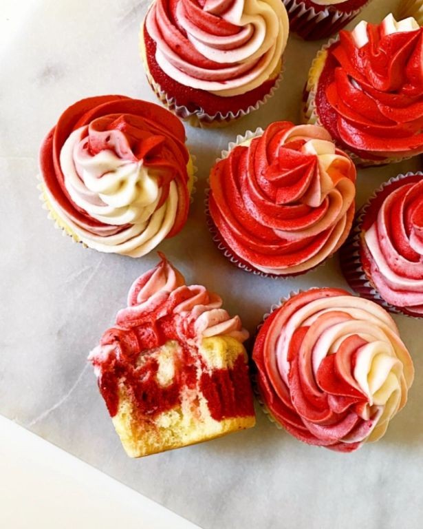 Red Velvet Strawberry Cupcakes with Cream Cheese Swirl
