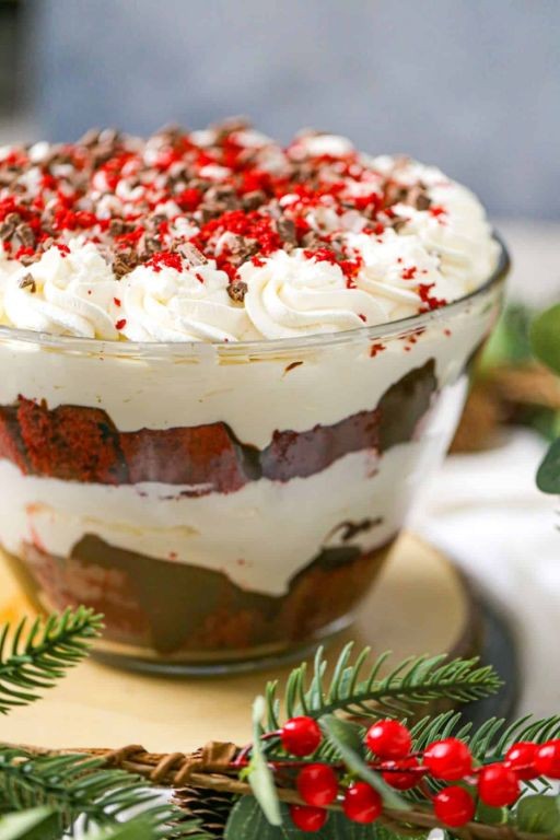 Red Velvet Trifle with Layers of Whipped Cream