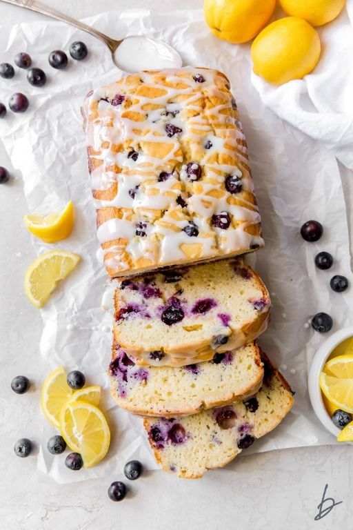 Rhubarb Blueberry Bread with Lemon Glaze
