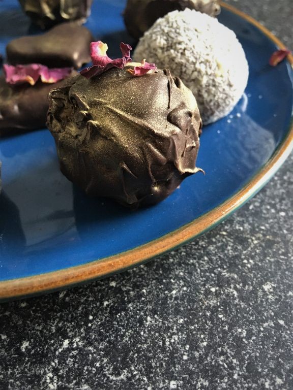 Rhubarb and Dark Chocolate Keto Truffles