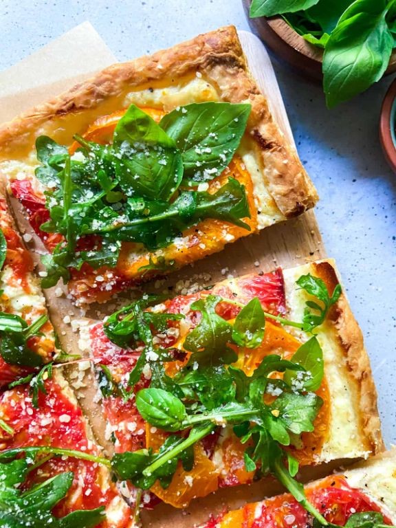 Roasted Arugula and Tomato Tart