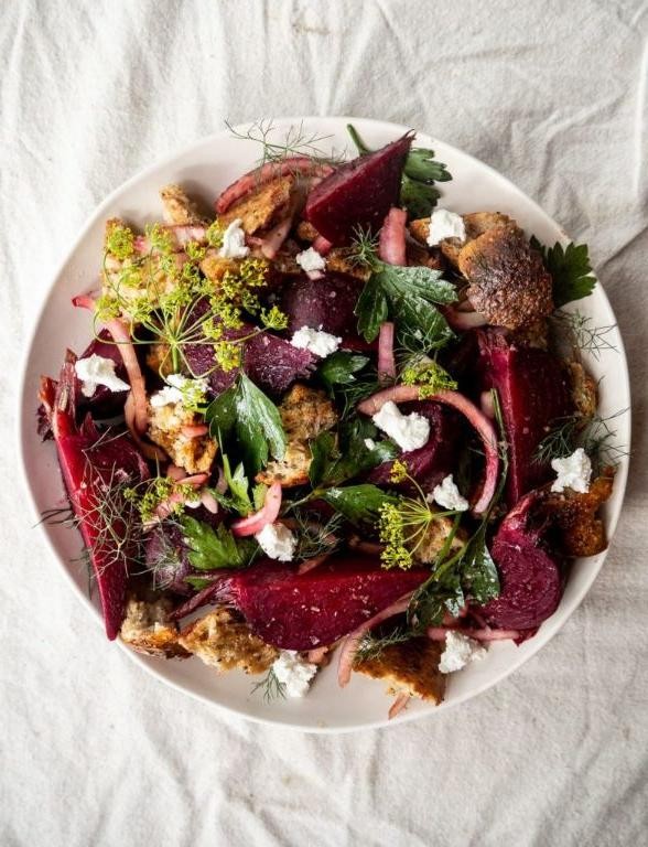 Roasted Beet and Goat Cheese Panzanella Salad