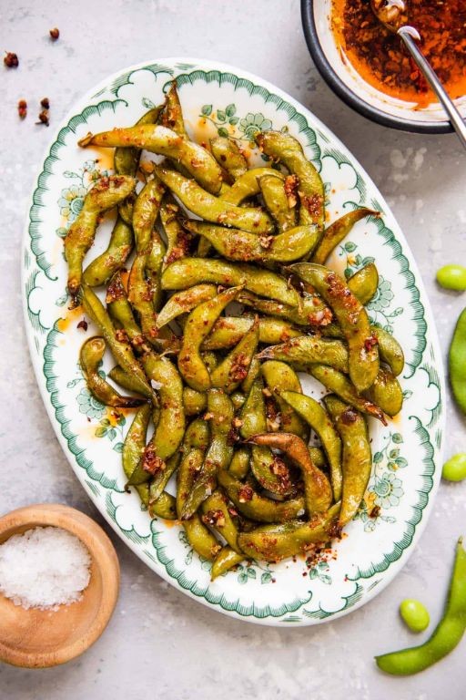 Roasted Edamame with Chili Flakes
