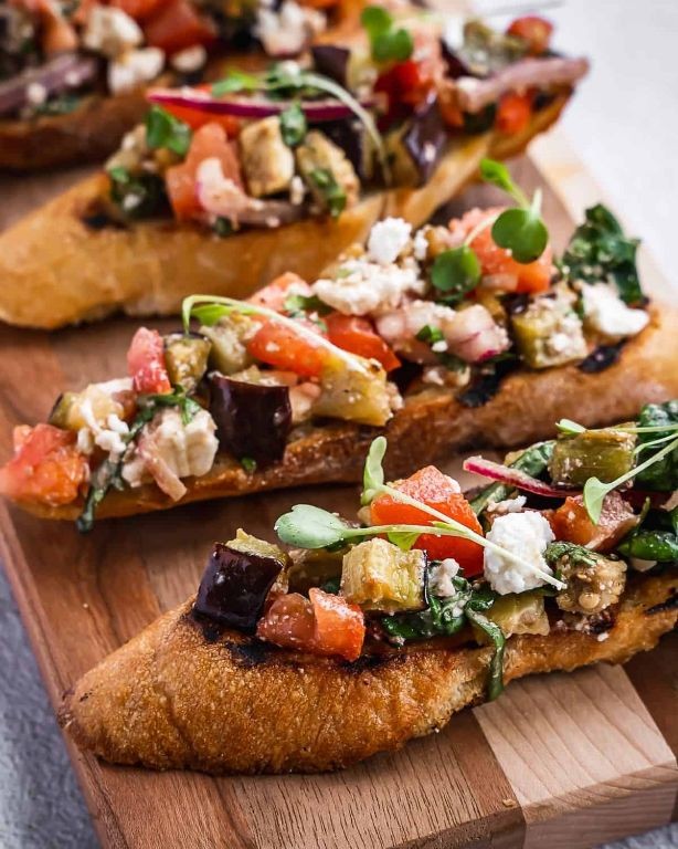 Roasted Eggplant and Tomato Crostini
