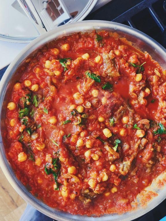 Roasted Eggplant with Tomato and Chickpea Stew
