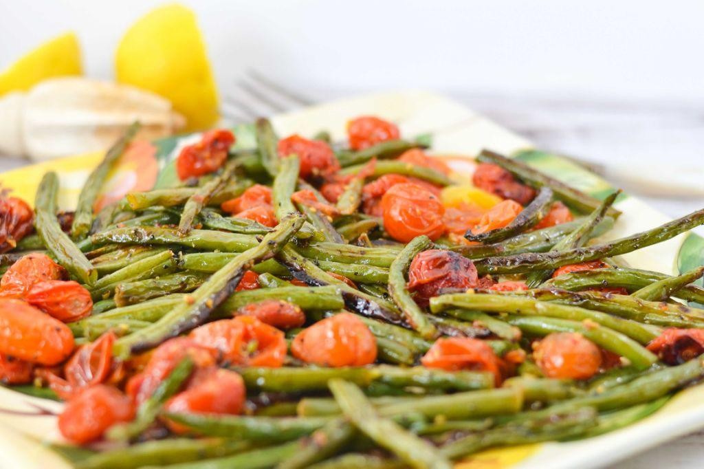 Roasted Green Cherry Tomatoes with Garlic
