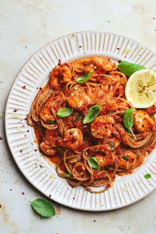 Roasted Red Pepper Shrimp Rigatoni