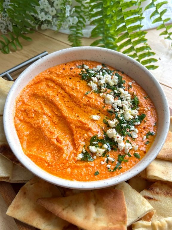 Roasted Red Pepper and Feta Boat Dip