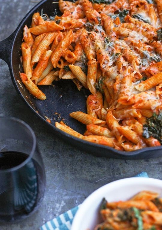 Roasted Red Pepper and Goat Cheese Baked Mostaccioli