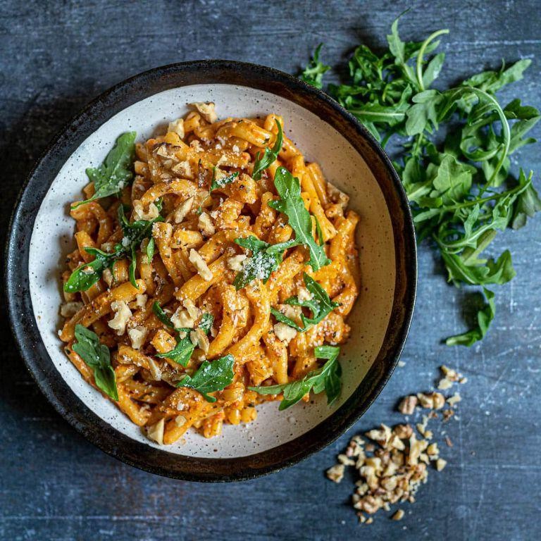 Roasted Red Pepper and Walnut Pasta