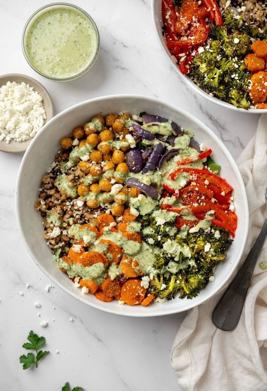Roasted Vegetable Lentil Bowl with Tahini Sauce