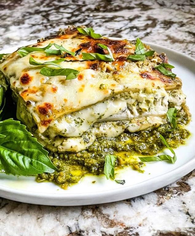Roasted Vegetable Pesto Cream Lasagna