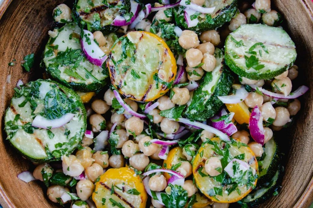 Roasted Zucchini and Chickpea Salad