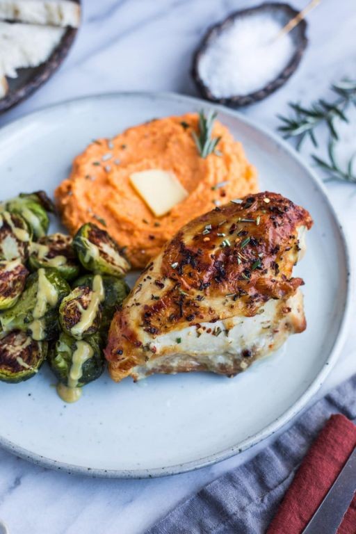 Rosemary Garlic Roasted Chicken with Brussels Sprouts