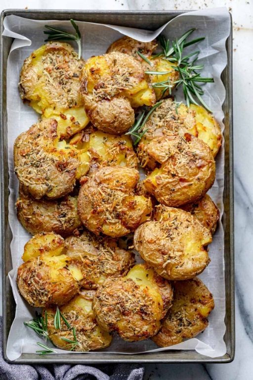 Rosemary Garlic Smashed Baby Potatoes